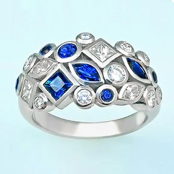 Великолепные женские кольца Huitan с сине-белыми фианитами геометрической формы для вечеринок, повседневной одежды, роскошных аксессуаров, подарка маме на день рождения