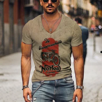 Винтажная Мужская футболка, Летняя Модная Уличная футболка С V-образным вырезом и 3D Принтом, Быстросохнущие Топы, Негабаритная Мужская одежда