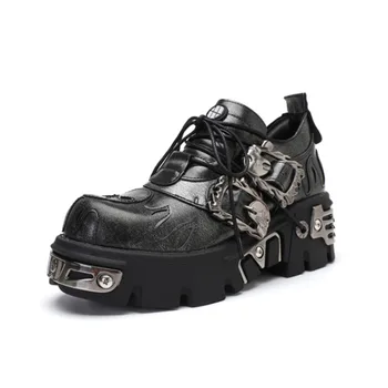 Винтажные женские туфли на платформе в стиле панк с черепом, повседневная кожаная обувь с металлическим декором, мужские туфли-дерби, Оксфорды Унисекс, женские туфли-лодочки