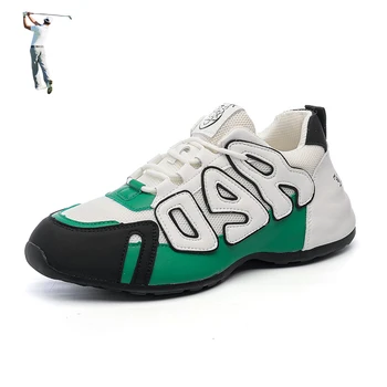 Высококачественная мужская обувь для тренировок гольфистов, зеленые, красные мужские спортивные кроссовки для гольфа, Дышащие кожаные Сетчатые кроссовки