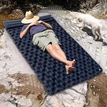 Двойной спальный коврик для кемпинга Толстый походный коврик с подушкой Водонепроницаемый Надувной матрас для пеших прогулок, альпинизма, надувается и сдувается