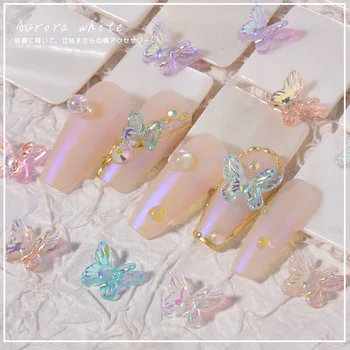 Двухслойное украшение для ногтей Aurora Summer с трехмерной иллюзией бабочки, рельефные наклейки для ногтей Uña Venalisa, упаковка из 10 штук