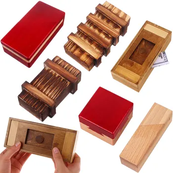 Деревянная коробка-головоломка из 6 упаковок, секретная коробка-головоломка со скрытым отделением, 3D головоломка, волшебные ящики, Секретная волшебная коробка