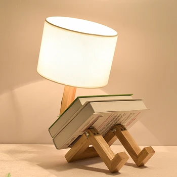 Деревянные складные настольные лампы в форме робота, креативная Европейская мода, прикроватный льняной абажур для спальни, настольная лампа