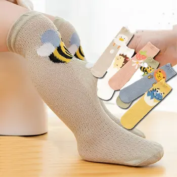 детские носки из хлопчатобумажной сетки, длинные носки для новорожденных, мультяшные противомоскитные носки для малышей, чулки до колена