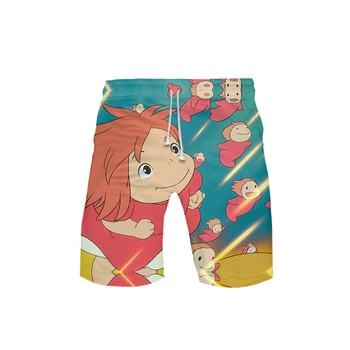 Детские пляжные шорты Ponyo On The Cliff с 3D принтом, пляжные шорты для плавания, короткие штаны в стиле хип-хоп для мальчиков и девочек, детская одежда