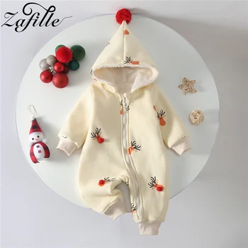 Детский костюм Рождественского лося ZAFILLE, комбинезон на молнии с капюшоном для новорожденных, одежда для девочек, плюшевые детские пижамы, зимняя одежда для девочек