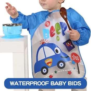 Детский нагрудник для кормления, водонепроницаемая рубашка с длинными рукавами, рисунок для малышей с карманом от 1 до 5 лет