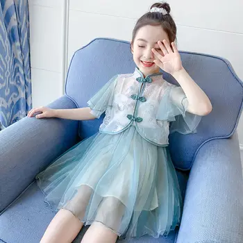 Детское летнее платье, повседневные платья принцессы, 12-летняя вечеринка, Элегантный вышитый старинный костюм, платья для девочек Hanfu для детей