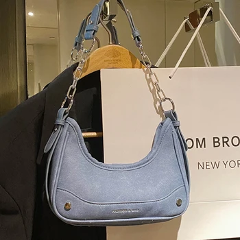Джинсовая модная Универсальная сумка на цепочке через плечо, Роскошная Дизайнерская Новая Винтажная Классическая Женская сумка через плечо, высококачественная сумка-полумесяц