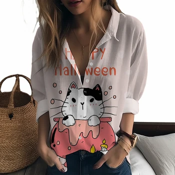 Женская рубашка с 3D принтом на Хэллоуин, повседневная женская рубашка в праздничном стиле, Летняя Новая женская рубашка, Модный тренд, женская рубашка