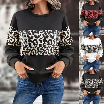Женский осенне-зимний большой свободный свитер с леопардовым принтом и длинным рукавом, вязаные толстовки, женская одежда для активного отдыха, пальто для женщин