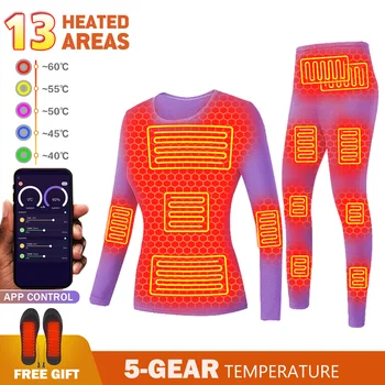 Женское термобелье с подогревом, зимняя куртка с подогревом, нижнее белье, костюм, приложение для смартфона, контроль температуры, питание от USB-аккумулятора
