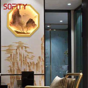 Жестяная настенная картина в помещении со светодиодной современной креативной пейзажной живописью, бра для декора гостиной и спальни