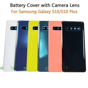 Задняя крышка батарейного отсека Samsung Galaxy S10 Plus, задняя дверца корпуса с объективом камеры + наклейка