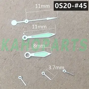Заостренные стрелки часов с серебряной отделкой 11 мм и зелеными светящимися стрелками для механизма Miyota 0S20