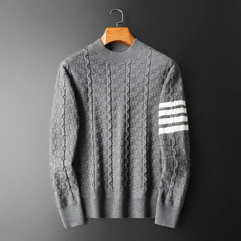 Зимний свитер TB 2023, Новый мужской трендовый шерстяной пуловер, свитер с коротким воротом, мужской повседневный деловой свитер THOM