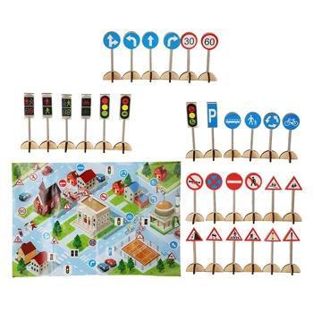Игрушечная модель дорожного знака, Дорожные игрушки, Познавательный деревянный сигнал, дорожные знаки безопасности для раннего обучения