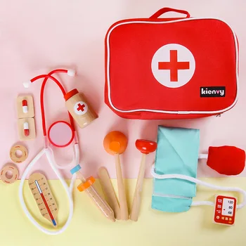 Игрушки-доктора для ролевых игр, детская деревянная имитация тканевой сумки, коробка для лекарств, имитация набора доктора, подарок на день рождения для детей