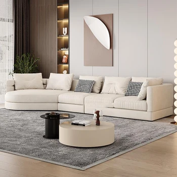 Изогнутый роскошный тканевый угловой диван с технологией Nordic, Простой современный легкий дизайнерский диван для гостиной L-образной формы, набор шезлонгов для отдыха