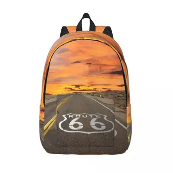 Индивидуальный холщовый рюкзак America Highway Route 66 для женщин и мужчин, повседневная сумка для книг для колледжа, школы, сумки на главной улице Америки