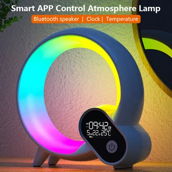 Интеллектуальное управление приложением Атмосферная лампа Пробуждение Цифровой будильник на рассвете Свет Bluetooth динамик с белым шумом Аудио FM радио