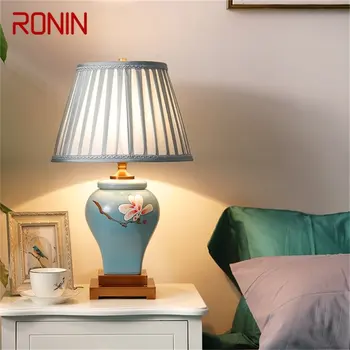 Керамические настольные лампы RONIN Синий Роскошный латунный тканевый настольный светильник Домашний Декоративный для гостиной Столовой Спальни