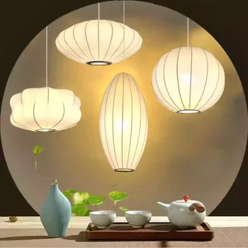 Китайский Фонарь Pandant Лампы Чайная Комната Украшение Потолка Тканевая Люстра Персонализированное Освещение Праздничной Атмосферы Ресторана