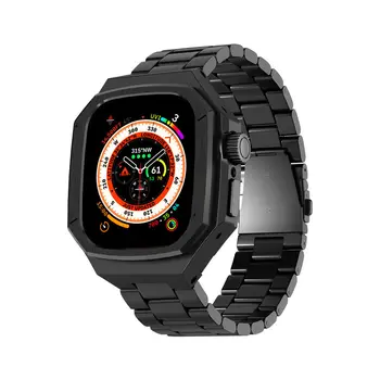 Комплект модов AP Металлический корпус для Apple Watch Ultra 49 мм ремешок из нержавеющей стали, стеклянная крышка из пленки