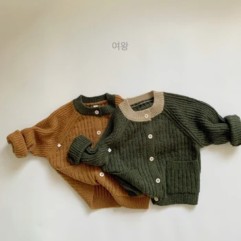 Корейский стиль, детский вязаный кардиган на 1-6 лет, повседневный свободный свитер, Детская одежда, весна-осень, кардиган для маленьких девочек и мальчиков, пальто