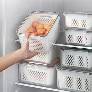 Коробки для холодильников, Органайзер для овощей, Контейнеры для кладовой, Корзина для хранения фруктов на кухне, Корзина для хранения Холодильника, Сливная коробка для свежих Органайзеров