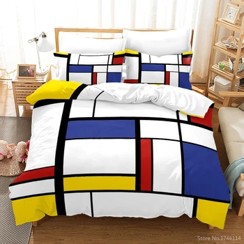 Красочный комплект постельного белья с геометрическим прямоугольным принтом Queen King, покрывало с наволочкой, набор пододеяльников для дома, спальни