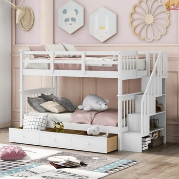Кровать на лестнице, детская кровать, Современная Двухъярусная кровать типа 