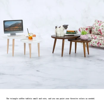 Кукольный домик 1:12, миниатюрный треугольный журнальный столик, компьютерный стол, модель чайного столика, Мебель для гостиной, Домашний декор, орех