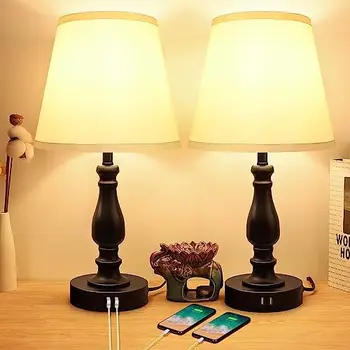 Лампа для спальни из 2 предметов, Сенсорная Лампа для Прикроватной Тумбочки, Прикроватная Настольная лампа с USB-портом, 3-Полосная Ночная лампа с Регулируемой Яркостью для спальни, 20 дюймов