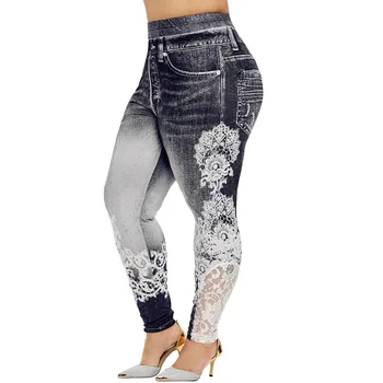 Леггинсы большого размера 5XL, женские джинсовые штаны для йоги с принтом, леггинсы для фитнеса, спортивные брюки для бега, брюки с высокой талией