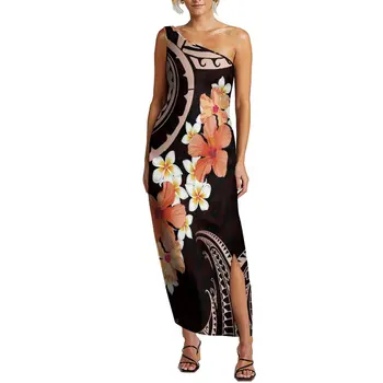 Летнее платье на Одно плечо с Индивидуальным Полинезийским Винтажным Художественным Рисунком, Сексуальное Раздельное Длинное платье, Высококачественное платье для вечеринки