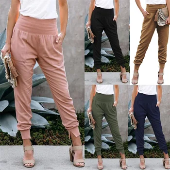 Летние женские укороченные брюки с эластичным поясом и разрезным низом, однотонные повседневные брюки