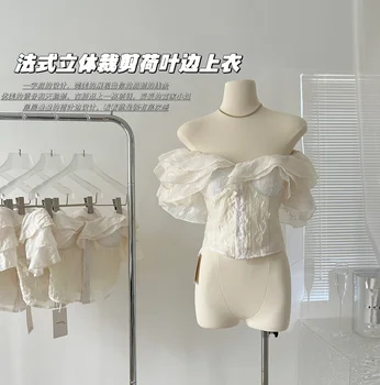 Летние женские шифоновые рубашки без рукавов с открытыми плечами, однобортные винтажные блузки с рюшами, укороченный топ