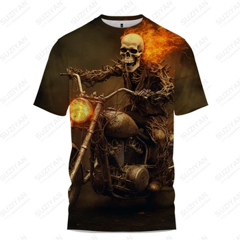 Летняя новая мужская футболка с принтом ride motorcycle skull3D, мужская футболка с забавным стилем, мужская футболка, модный тренд, мужская футболка