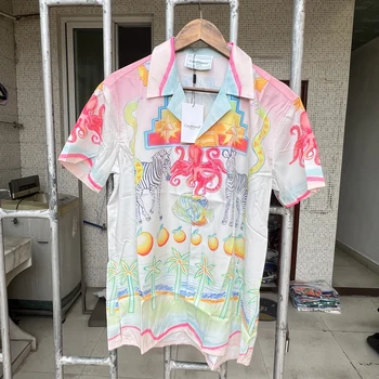 Летняя уличная мода 2023 года, мужская рубашка Casablanca с принтом Зебры, Топы Y2k, Повседневные Свободные рубашки Casablanca с короткими рукавами, женские