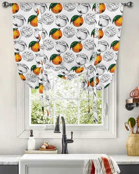 Линии апельсинов, листья, Фруктовые растения, занавески на окнах, занавески для кухни, гостиной, Регулируемые карманные шторы на штанге
