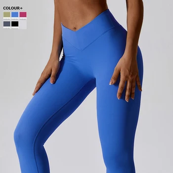 Маслянистые Мягкие штаны для йоги, женские леггинсы для спортзала с V-образным вырезом, сексуальные тренировочные колготки для подтяжки ягодиц, Дышащая спортивная одежда для бега