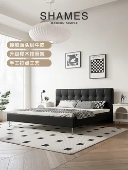 Мебель для спальни светлая французская двуспальная кровать простая черная светлая роскошная кожаная кровать атмосферная свадебная кровать в главной спальне