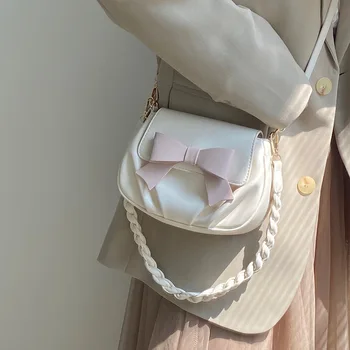 Милая женская сумка через плечо с милым бантом, модный дизайн, складки, женские сумки подмышками, Нежный однотонный женский кошелек из искусственной кожи