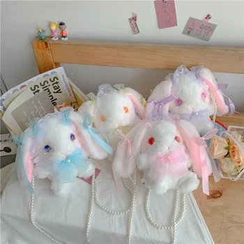 Милая сумка через плечо с кроликом Лолита в японском стиле с милым сердечком для девочек, плюшевая сумка для кукол