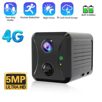 Мини-камера 4G SIM-карта 5 Мп Встроенный аккумулятор 2400 мАч Беспроводная IP-камера Двухстороннее аудио Наблюдение Микрокамерное видеонаблюдение