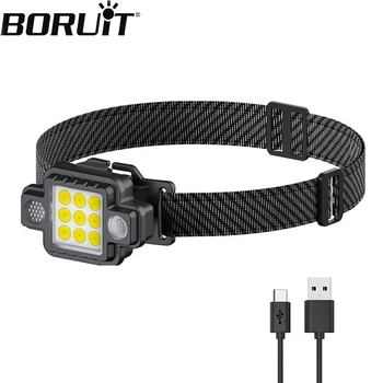 Мини-налобный фонарь BORUiT G21, перезаряжаемый через USB, сверхлегкие фары со встроенным аккумулятором, портативные походные фонари с магнитами