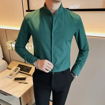 Модная и элегантная мужская рубашка на пуговицах, идеально подходящая для осенней повседневной и деловой одежды, однотонная высококачественная мужская рубашка