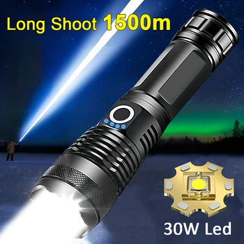 Мощный светодиодный фонарик USB перезаряжаемый фонарь Long Shot 30 Вт Ультра мощный фонарик для кемпинга на открытом воздухе пеших прогулок